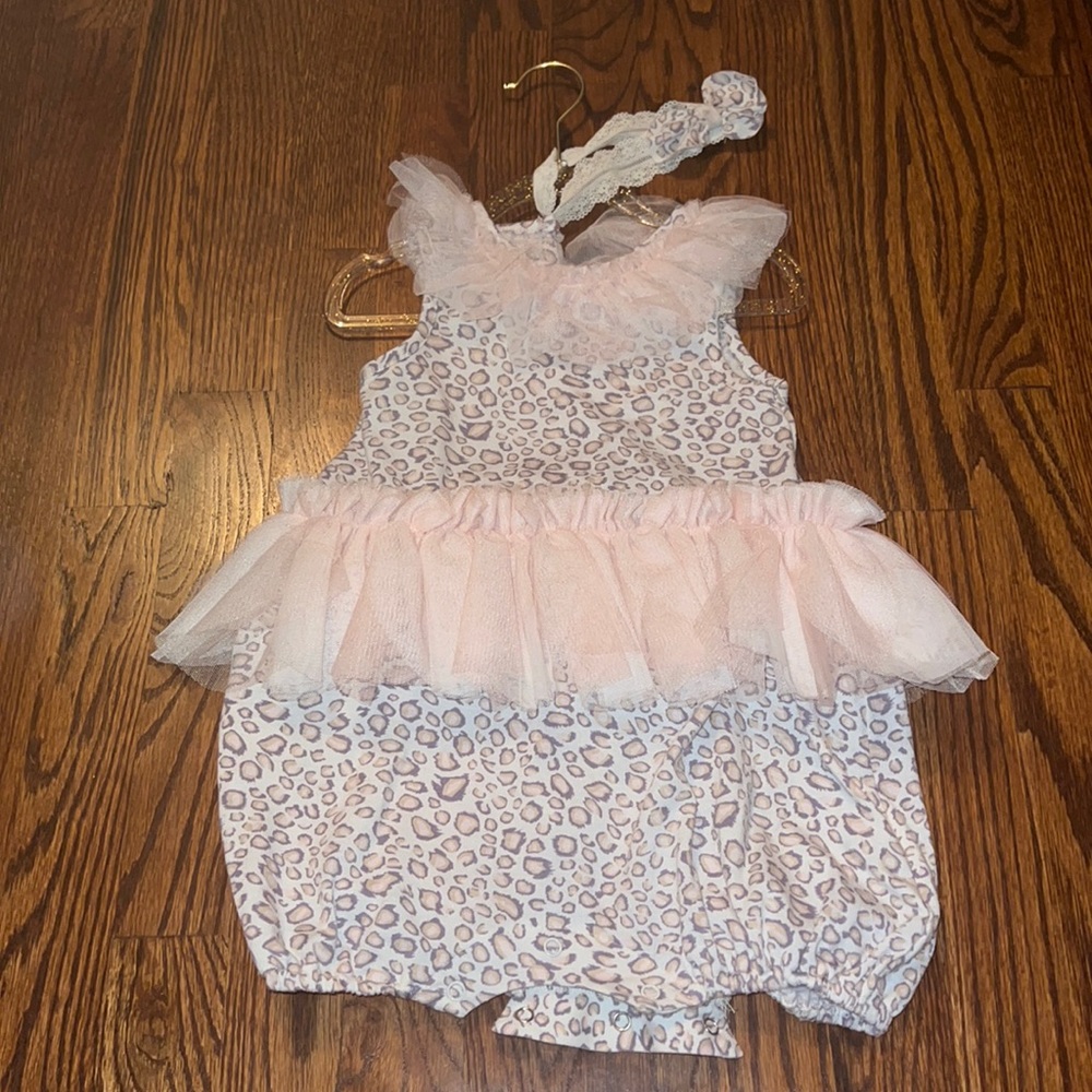 Isobella and Chloe leopard tulle one piece with matching headband